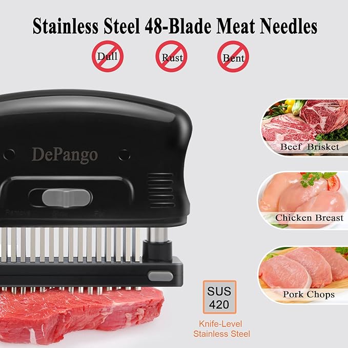 Meat Tenderizer, Meat Needle Tenderizer Tool with 48 Blades Stainless Steel, Take-Apart Steak for Cleaning, Handheld Meat & Poultry Tenderizing Tool for Beef/Pork/Chicken