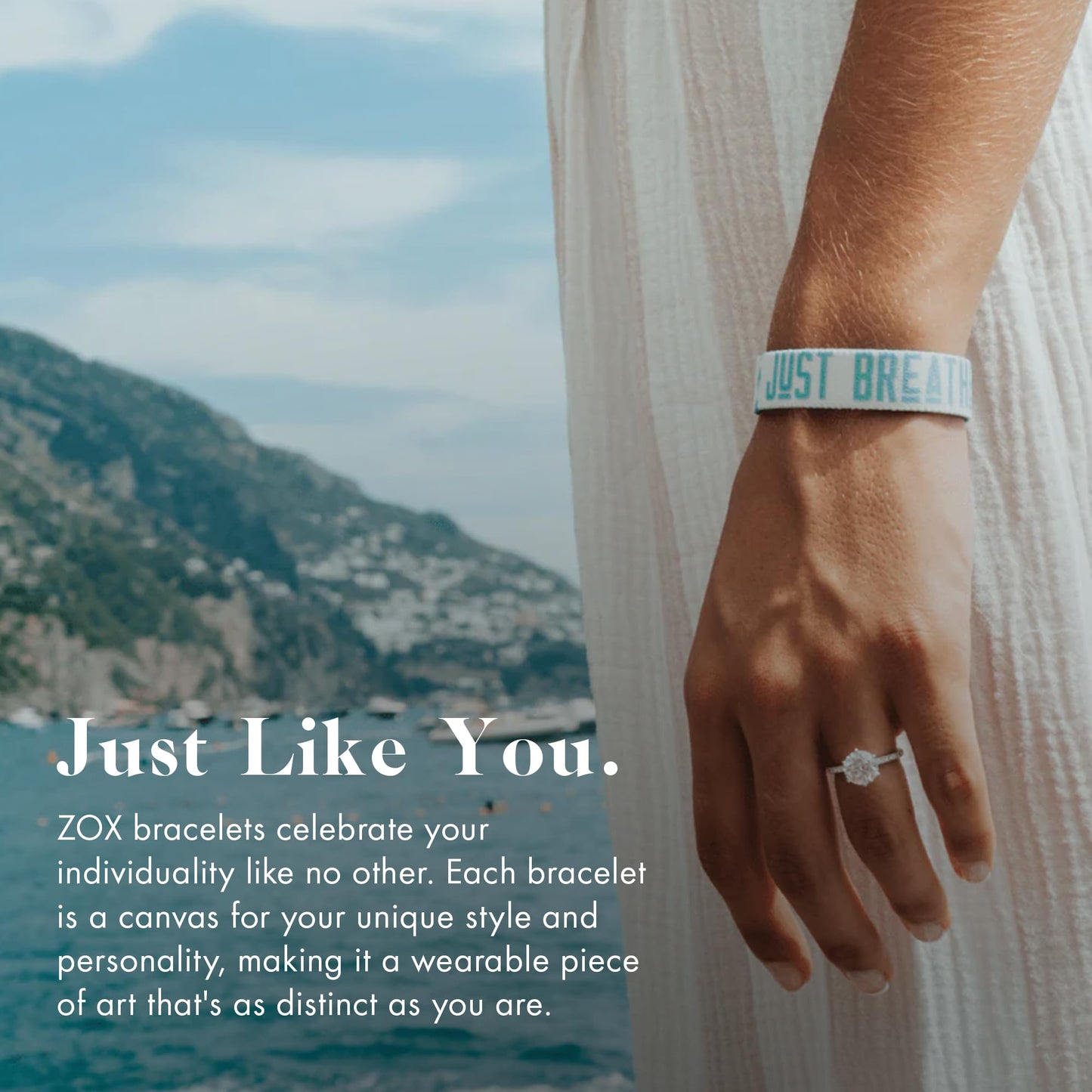ZOX Bracelets - Just Breathe | Stretchy Elastic Band with Motivational Affirmations and Beautiful Artwork, Great Wristband Gift