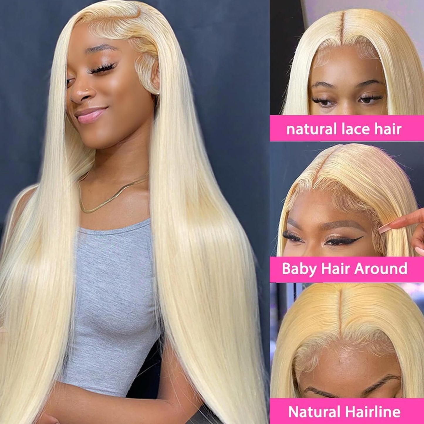 Peenoll Blonde 613 Straight Human Hair Lace Frontal Closure Wig Glueless Wigs Human Hair Pre Plucked Pre Cut Lace Closure Gluele