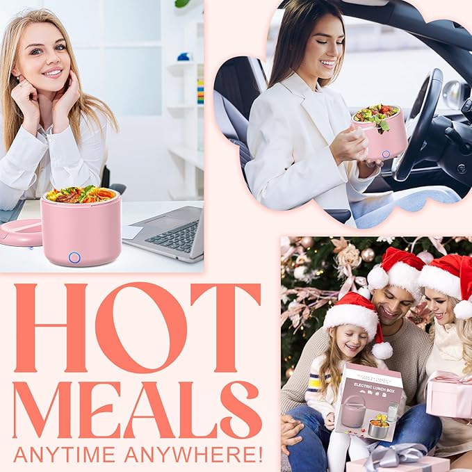 41-Ounce Electric Lunch Box 80W Heated Lunch Box, Portable Food Warmer for Work with 1.2L 304 Stainless Steel Container and 12V/24V/110V/220V Compatibility in Car Truck