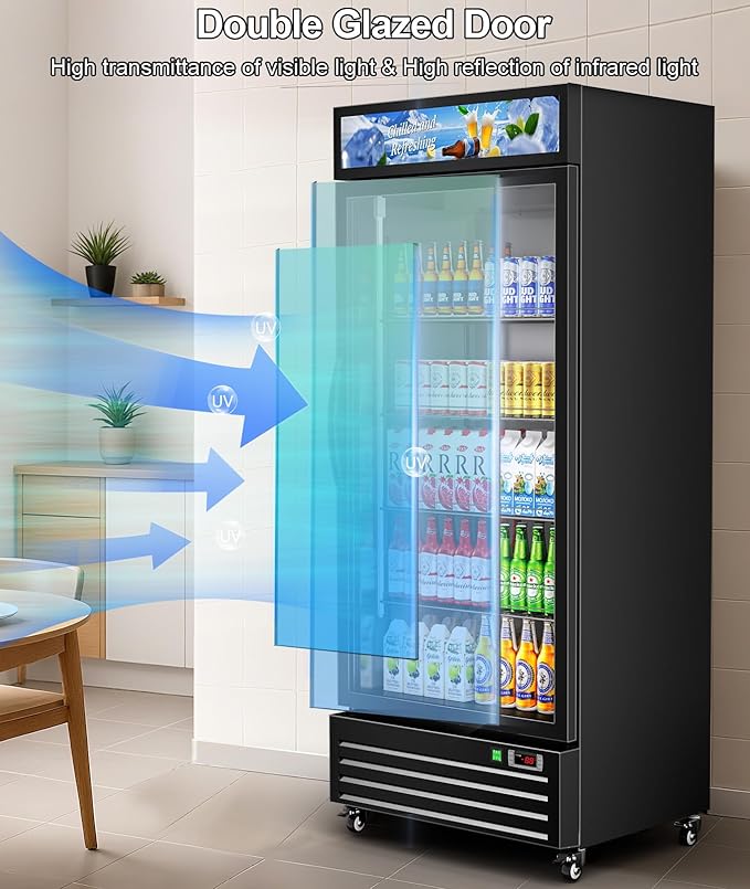 Tylza Commercial Refrigerator with Glass Door Display Beverage Fridge, 21.2 Cu Ft Upright Beverage Cooler Merchandiser with Rebound Door, Fast Cooling, Low Noise, Black