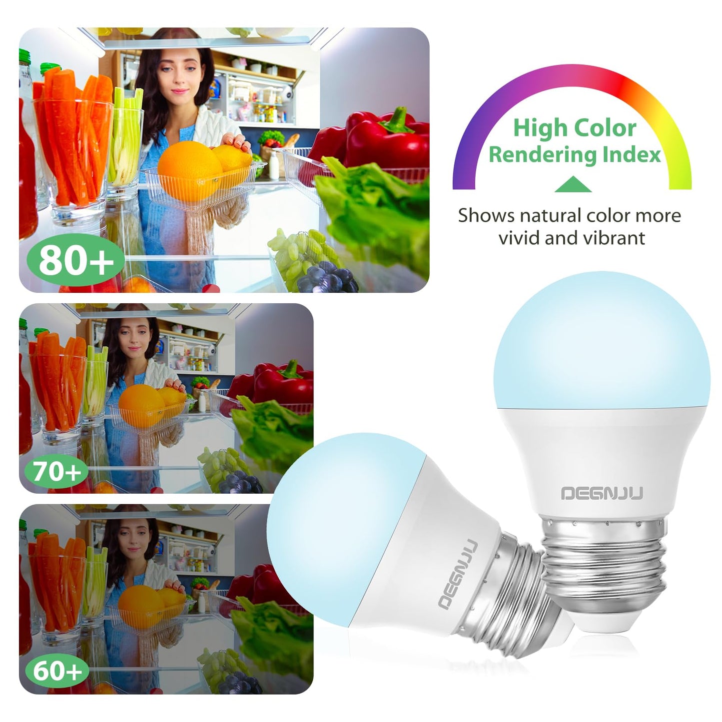 DEGNJU LED Refrigerator Light Bulb, 40 Watt Equivalent, 120V, Fridge Light Bulb 5000K Daylight White, A15 Appliance Bulb 5.5W for Freezer, 650LM, E26 Standard Base, 120V, Non-Dimmable, 2 Pack