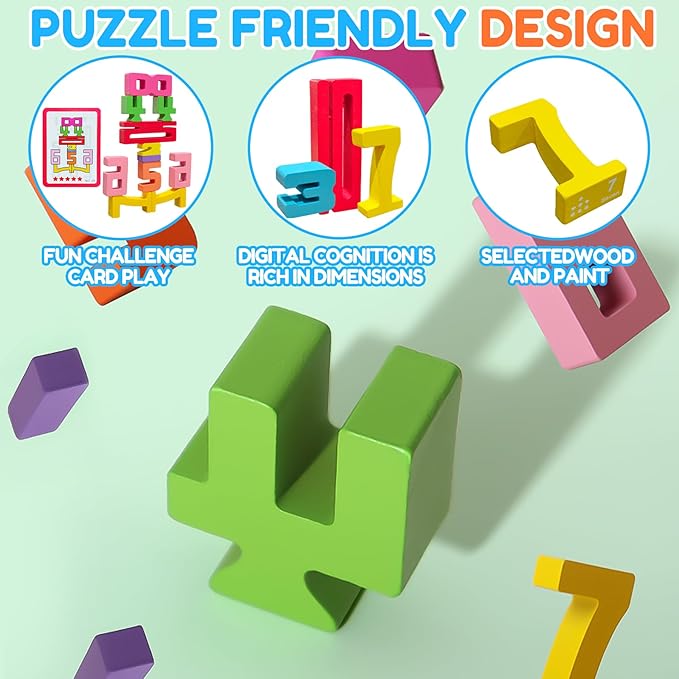 Wooden Number Building Blocks - 20Pcs Stacking for 3+ Years Old Kids, Digital Building Blocks, 1-10 Digital Blocks Toys, Balance Competition Toy, Educational Gift for Boys and Girls