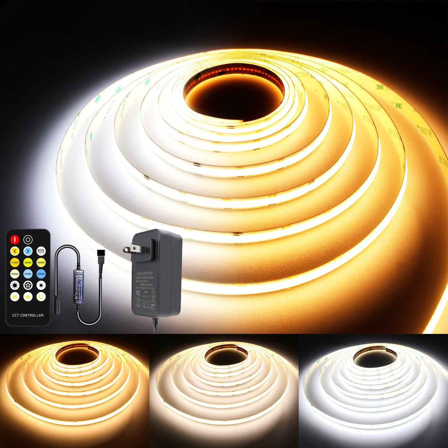 Cct Cob Led Strip Lights  6.56Ft Dimmable 2700K-6500K 24V Tunable White Led Light Strip Kit  High Density Cri 90+ Led Strips With Remote Controller And Power Supply  For Bedroom Kitchen Home Lighting