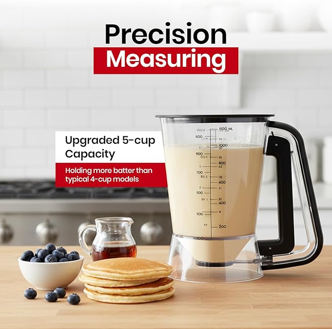 Eggssentials - Pancake Batter Dispenser with 5-Cup Capacity - Waffle Batter Dispenser for Pancakes, Cupcakes & Crepes, Easy-Squeeze Handle, Dishwasher Safe - Black Pancake Dispenser