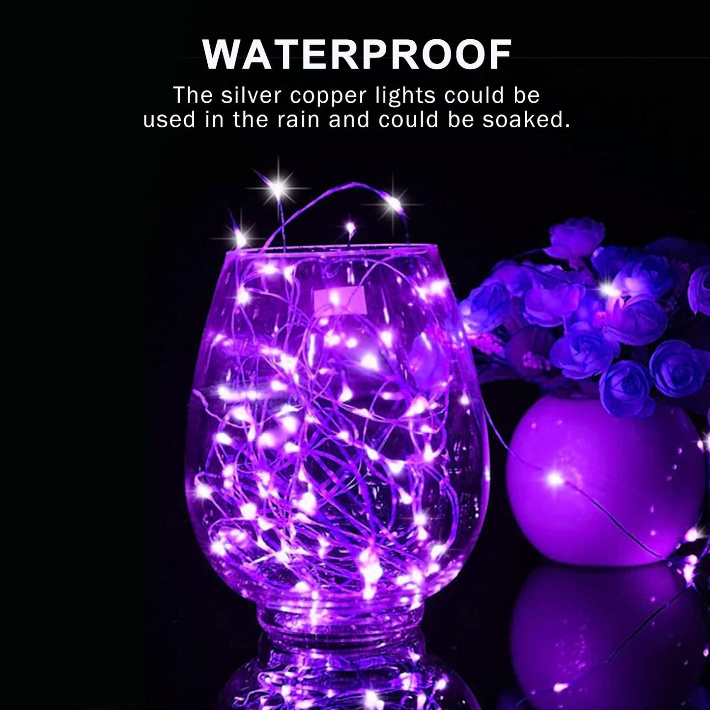 JMEXSUSS 4 Pack 50 LED Christmas Fairy Lights, 16.1ft Battery Operated, Purple Waterproof Mini String Lights for Indoor Outdoor Decorations