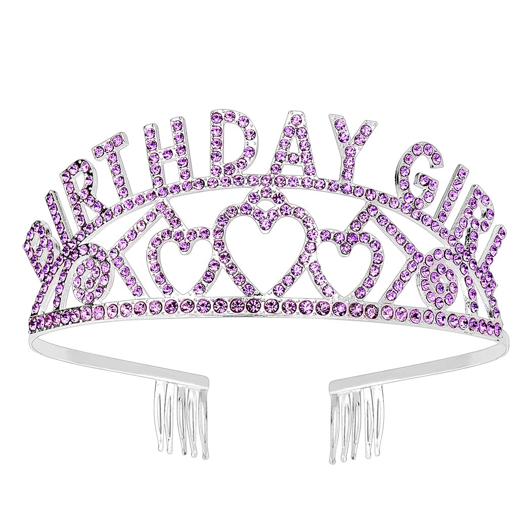 AOPRIE Purple Silver Birthday Crowns for Women Tiaras for Women Crowns for Girls Rhinestone Crystal Decor Headband