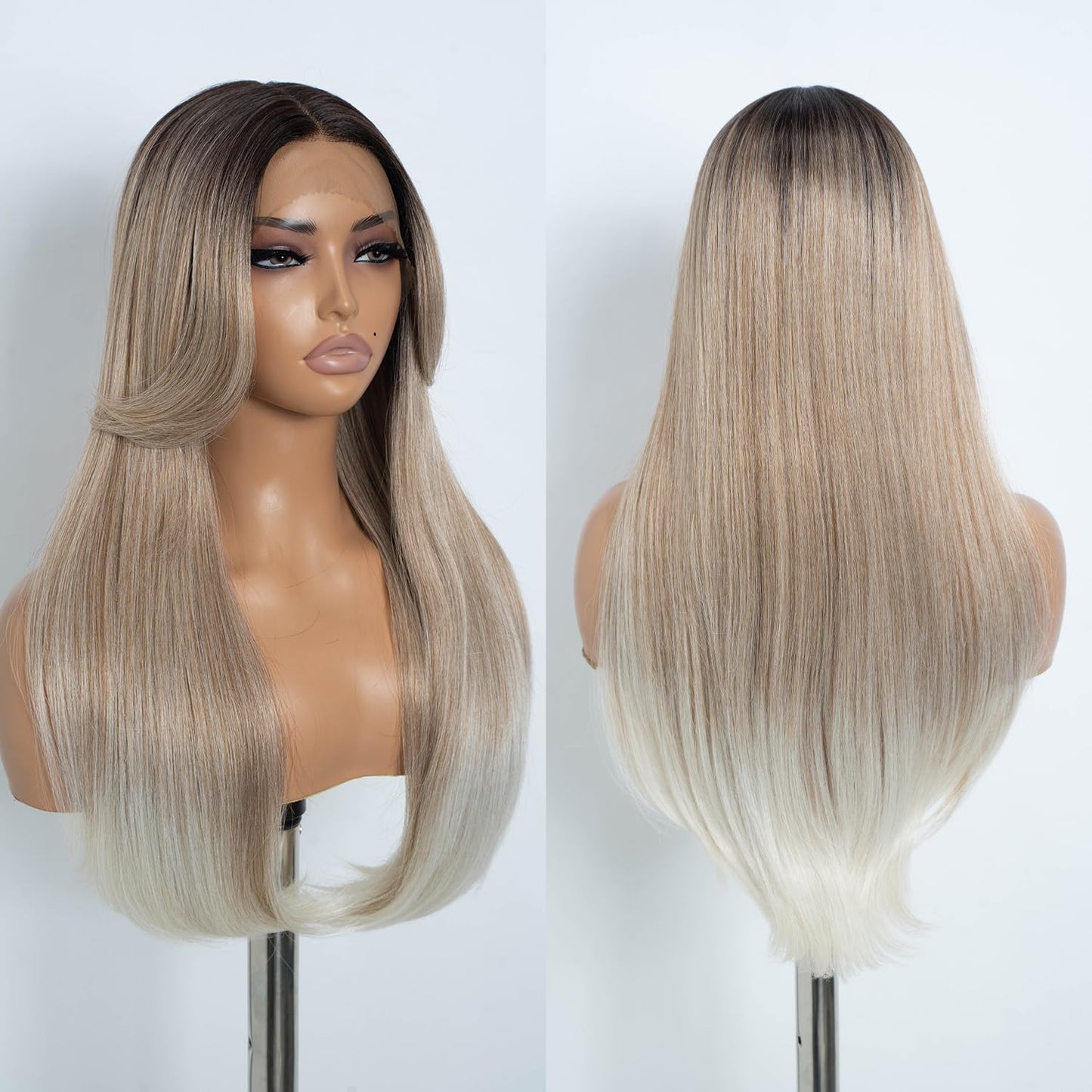 Style Icon 24 Synthetic Lace Front Wigs HD Lace Middle Part Wigs Long Straight Wigs for Women Pre Plucked Wigs with Bangs of Doo