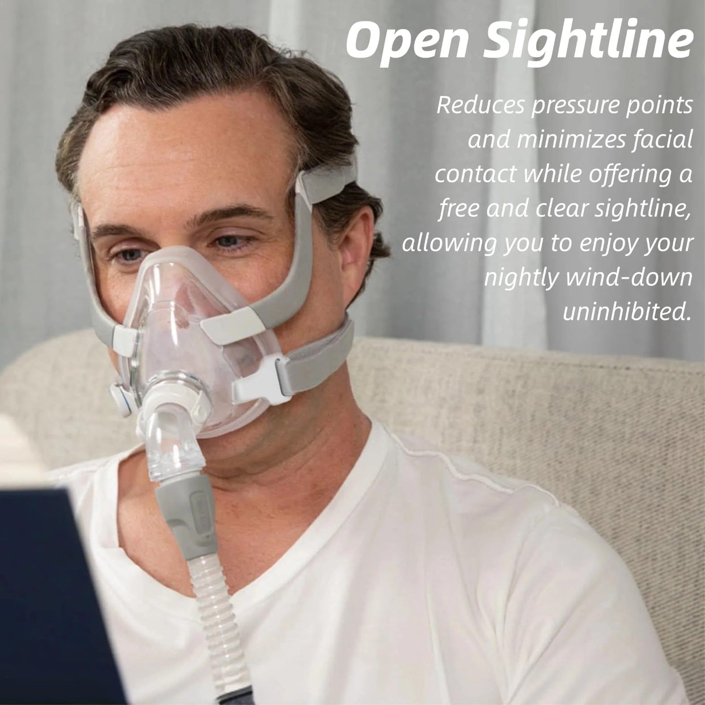 Comfort Series Nasal CPAP Mask, Full Face CPAP Mask, Reuse Full Cover Mask Replacement Accessory Includes Headgear Strap, Frame, Elbow and Nasal Cushion, Covers Nose and Mouth(M)