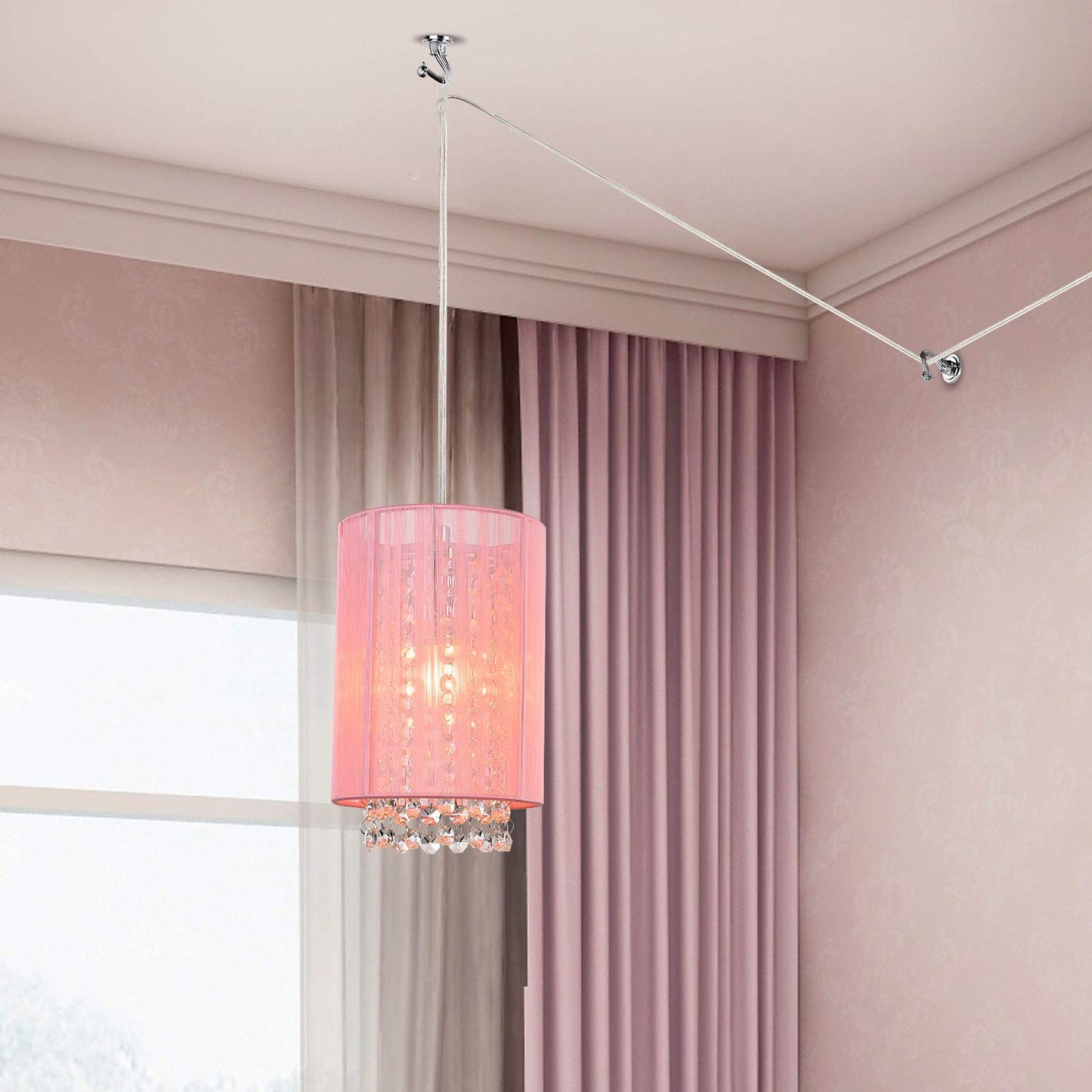 Lalula Pink Hanging Lamp Chandelier - 5.9 Plug-In Light Fixture For Girls Room, Nursery, Vanity, Bathroom, Closet