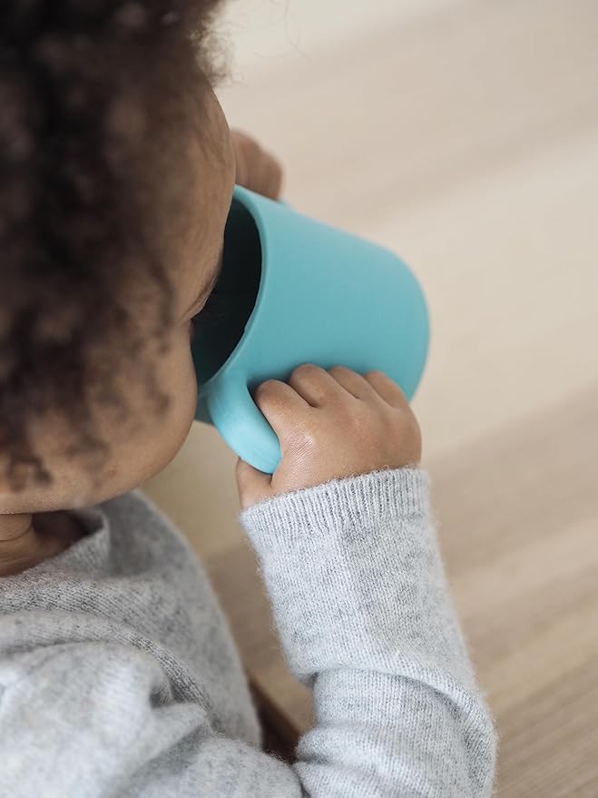 BEABA Silicone Training Cup, Soft Unbreakable Toddler Baby Sippy Cup, Leakproof Lid Ergonomic Wide Handles, 5.5 oz (Rain)