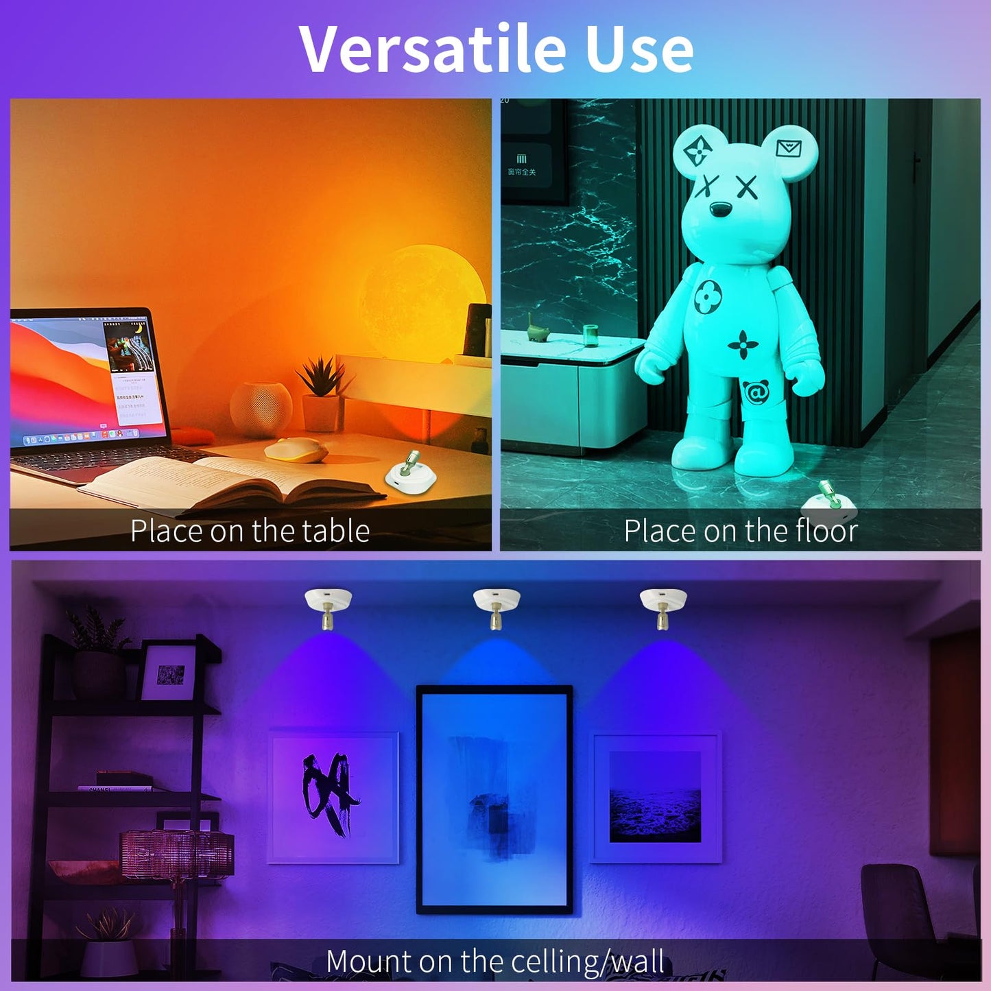 LEASTYLE LED Wireless Spotlights, RGBW Rechargeable Up Lights, 16 Color Options, Dimmable Accent Light, White+Gold, 2 Pack
