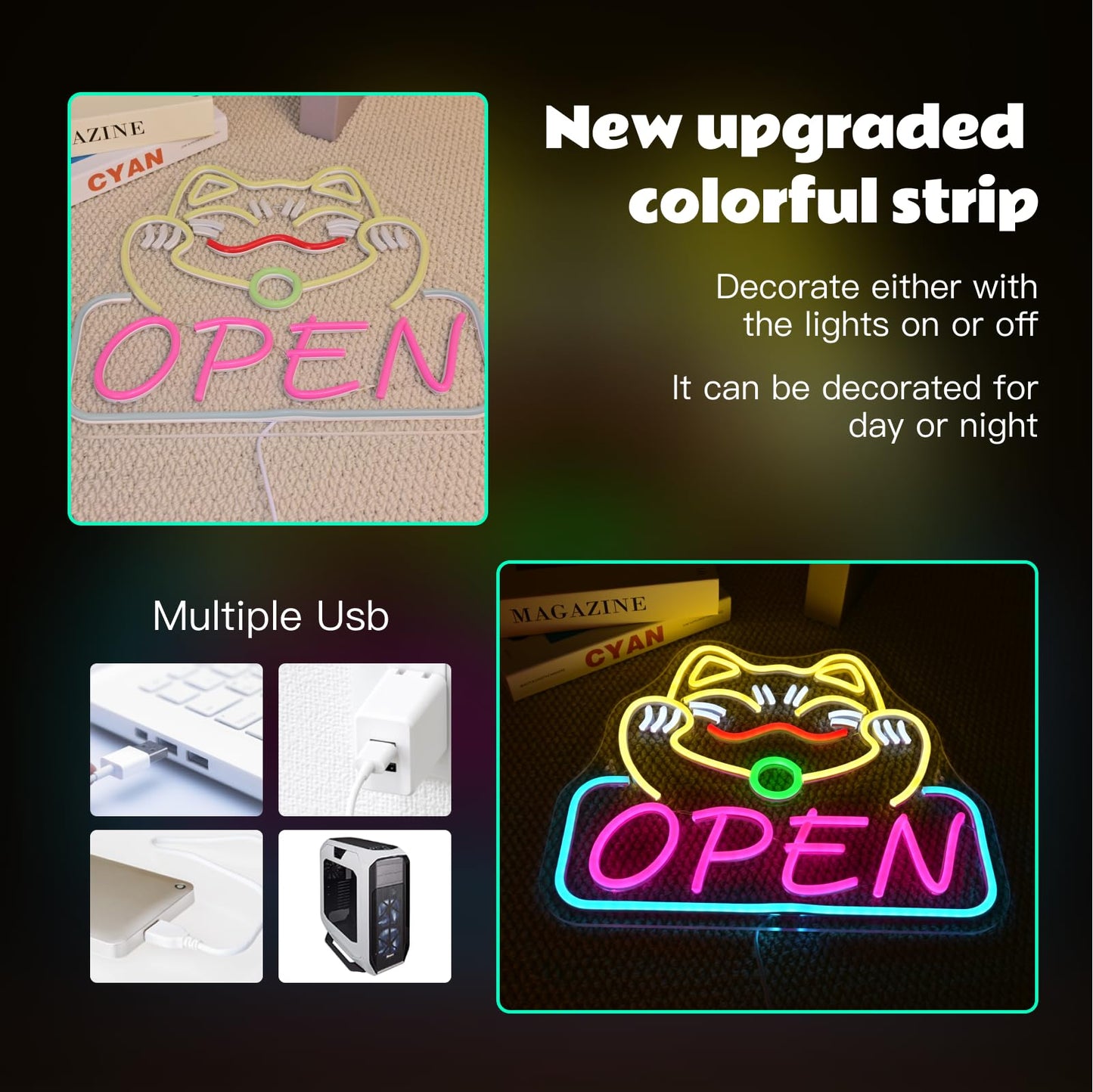 ineonlife Lucky Cat Open Neon Sign Cute Cat Neon Signs for Wall Decor Led Light for Used In Restaurants Ramen Shops Izakaya Sushi Restaurants Shop Decorations Business Opening Gift