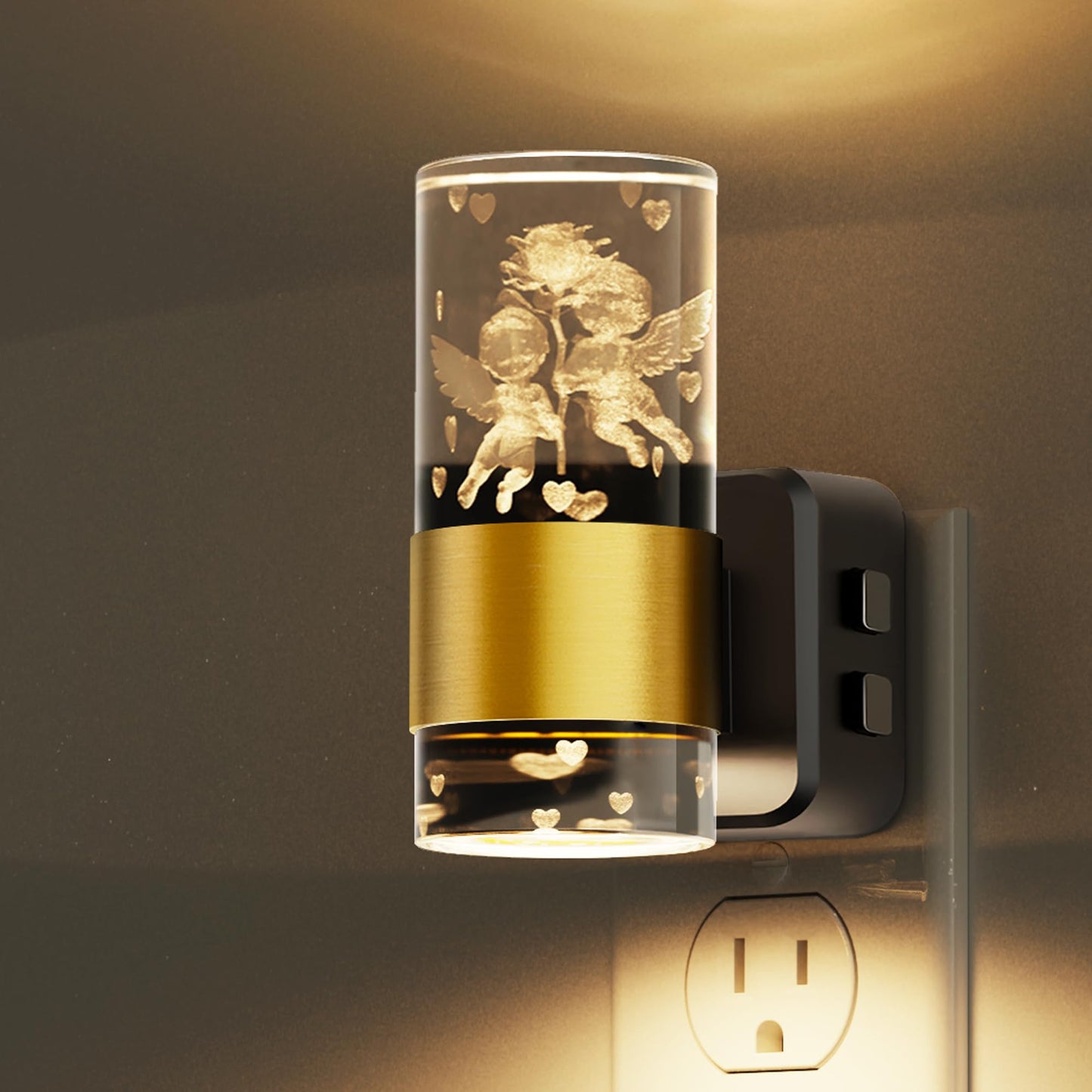 L LOHAS LED Night Light, Dusk to Dawn Sensor, 9 Color Changing, Adjustable Brightness, Acrylic, 1 Pack, Gold Ring-Angel RGB