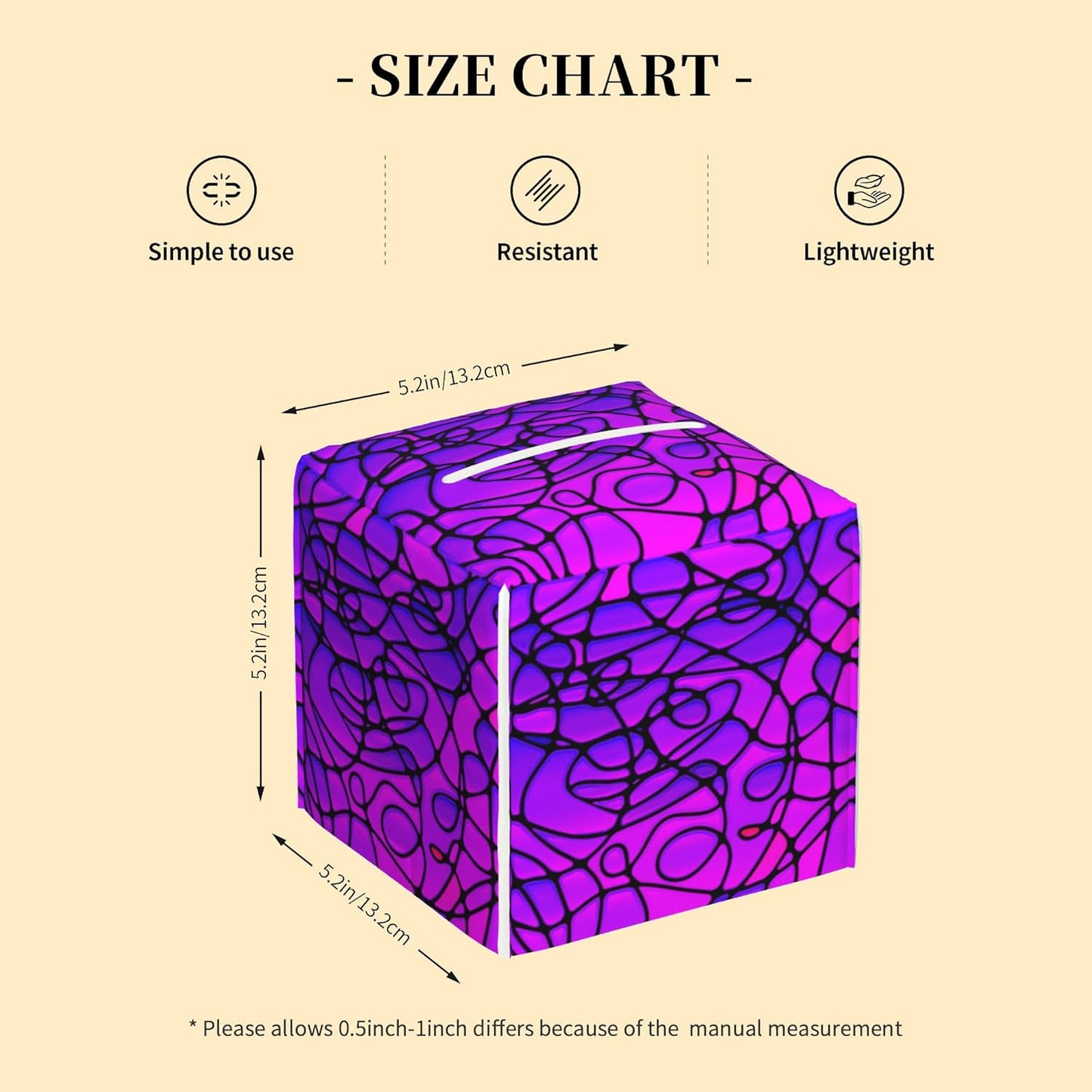 Tissue Box Cover Square,Abstract Purple Stained Glass Tissue Box Holder Waterproof Leather Facial Paper Case Modern Home Decoration for Bedroom Dresser Night Stand Office Desk