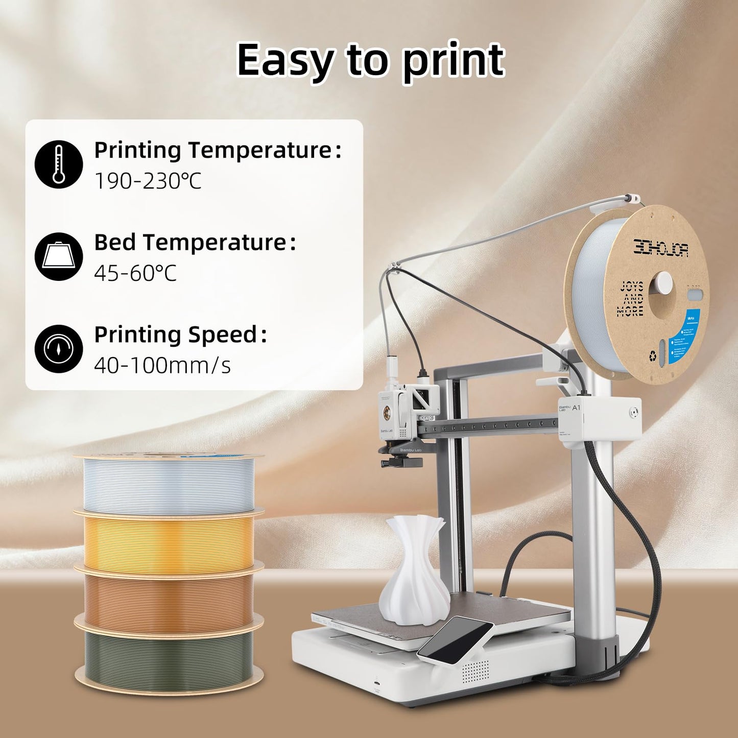 3DHoJor Silk PLA Filament 1.75mm, PLA Filament 1.75mm Silk Shiny 3D Printer Filament, 1kg Cardboard Spool (2.2lbs), Dimensional Accuracy +/- 0.03 mm, Fit Most FDM Printer(Metal Silver)