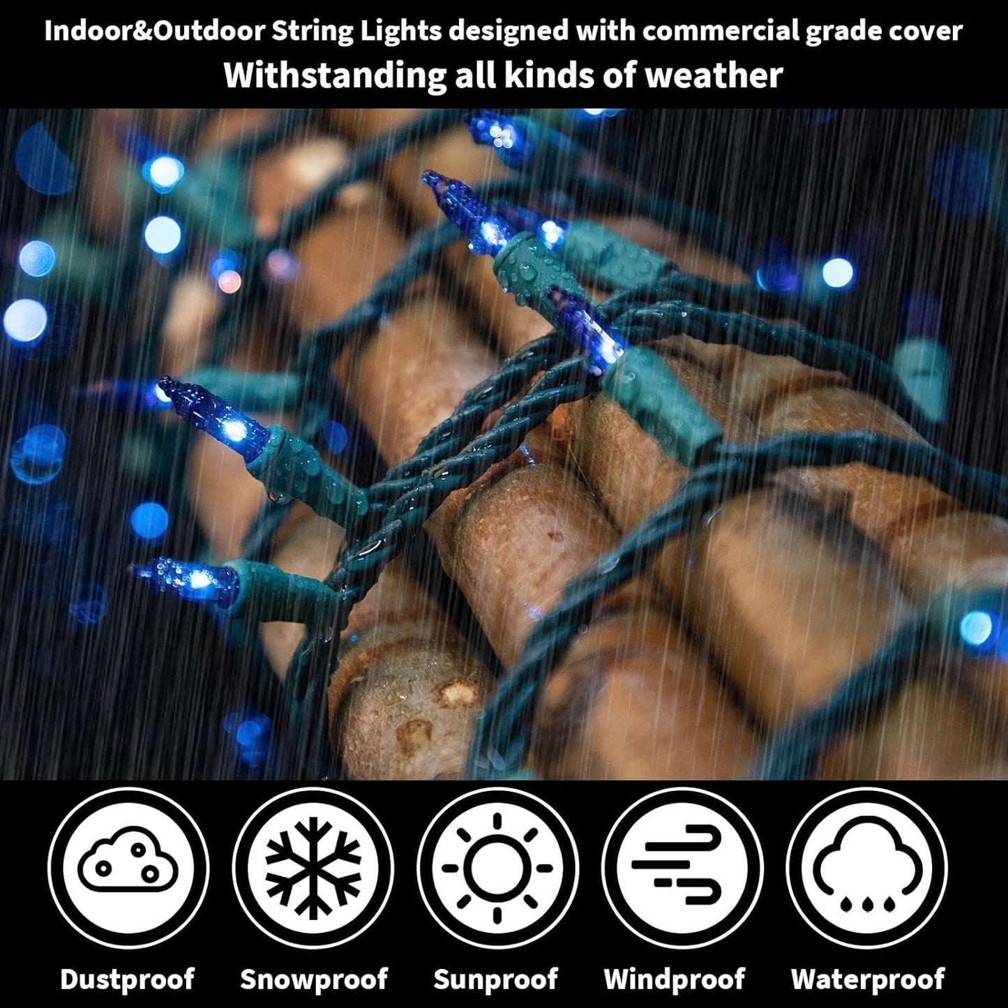 Lamphome Blue Christmas String Lights  100 Ct 20Ft Incandescent Mini Fairy Lights Set  Ul Certified Green Wire Lights For Indoor Outdoor Halloween Holiday Home Xmas Tree Patio D?Cor