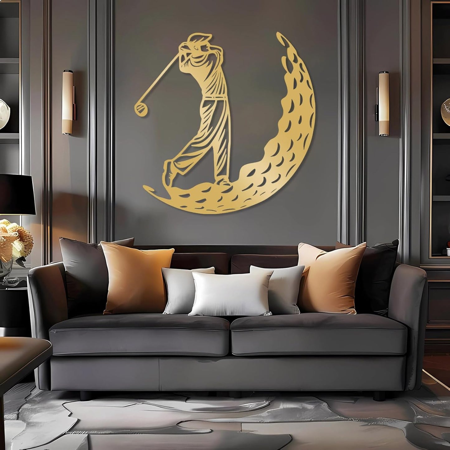 Golf Metal Wall Art, Golfer Metal Wall Decor, Golf Ball Wall Decor, Sports Wall Art, Sports Theme Wall Decor, Gift for Golf Player, Gift For Father, Home Office Wall Art, Man Cave (Silver, 19"x19"|47x47cm)