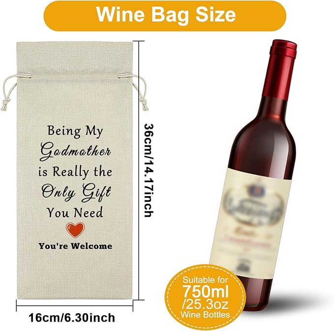 Sazuwu Godmother Gift Wine Bag New Godmother Gift Baptism Godmother Gift Wine Bottle Decoration Bag Godmother to Be Gift Mothers Day Gifts Godmother Gifts from Godchild Baptism Wine Accessory Gifts