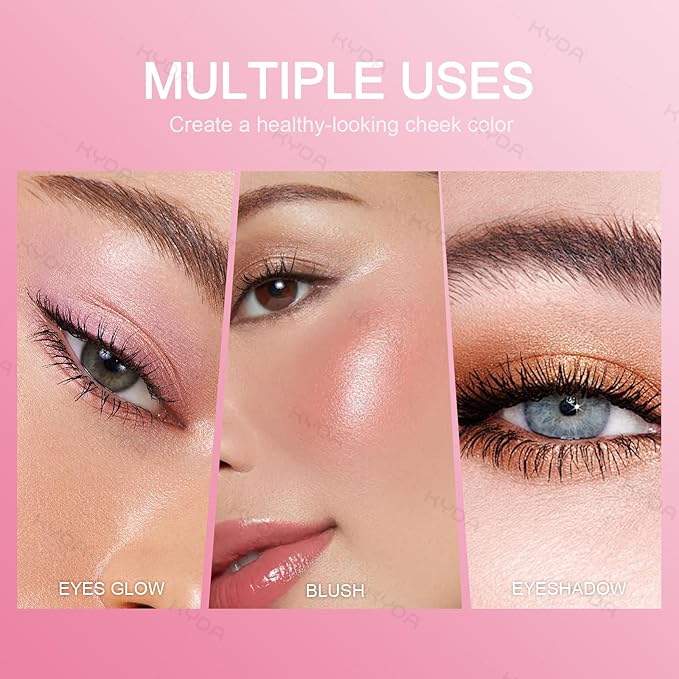 KYDA Pink Shimmer Blush, Gradient Cherry Blossom Pink Color, Micro-fine Pearl Powder Blush, Soft Buildable Cheek Color, Lightweight Smooth, Multiuse Blusher Makeup Compact