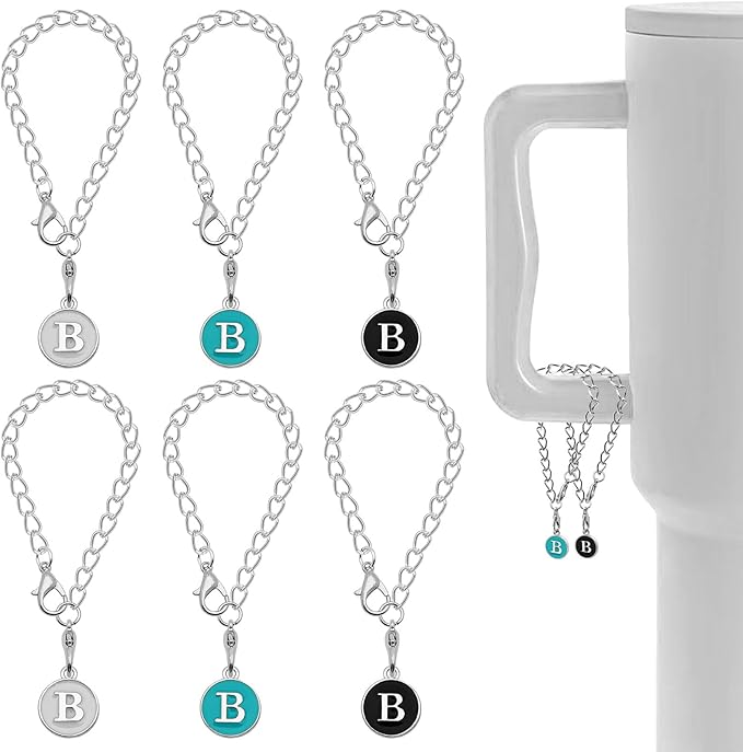 Letter Charm Accessories for Stanley Cup,6PCS Initial Name ID Personalized Handle Charm Personalized Handle Decor Set DIY Identification Handle Letter Charms for Stanley Tumble (B/White/Black/Blue)
