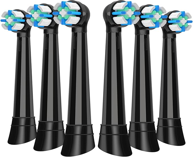 6 Pack Replacement Heads with Medium Soft Bristles Compatible with Oral b IO 2/3/4/5/6/7/8/9/10 Series Electric Toothbrush, IO Brush Heads Compatible with Oral b (Black)