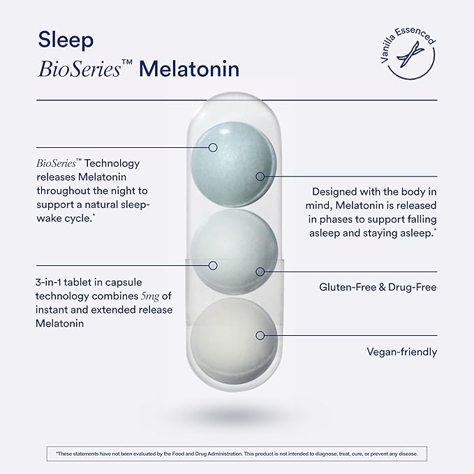 Ritual Sleep BioSeries™ Melatonin: Sleep Aid for Adults, Sleep Supplement with Time Released Capsules, Vegan Drug Free Sleep Vitamins for All Night Sleep Support, 20 Capsules