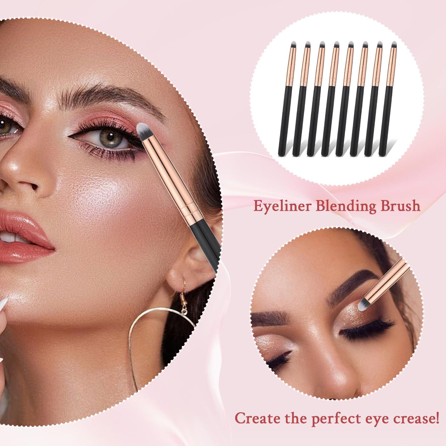 8 Pcs Professional Small Pencil Eyeshadow Brush, Eyeliner Smudge Brush Pointed Pencil Stick Set Round Blending Makeup Tool Reusa