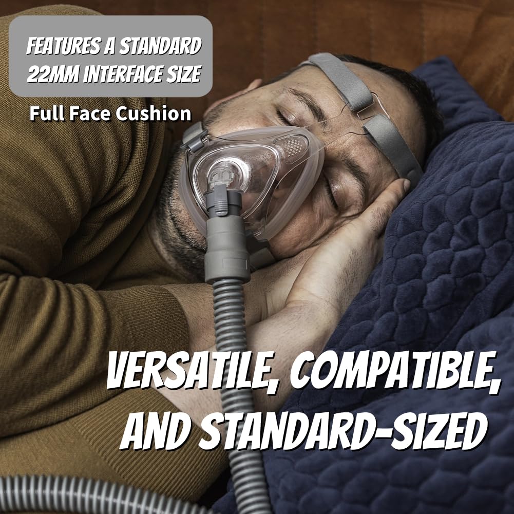 Full Face CPAP Mask, Silicone Soft Perfect Sealing Nose CPAP Masks Reuse Replacement Set for F20, Nasal CPAP Mask with Headgear, Elbow/Swivel and Cushion (L)