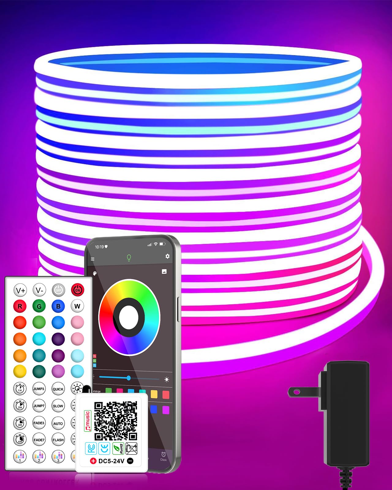 Vrribonx LED Neon Rope Lights, RGB Waterproof, 20FT, App/Remote Control, Music Sync, Model 20FT-Neon