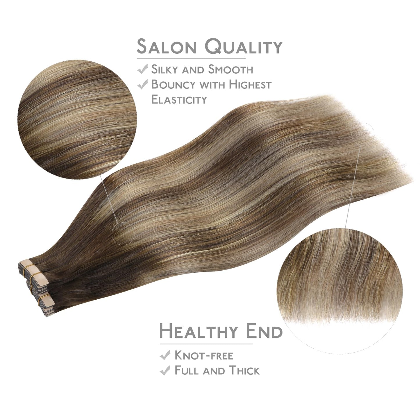 WENNALIFE Tape in Hair Extensions, 40pcs 100g 16 Inch Balayage Chocolate Brown to Honey Blonde, Human Straight Reusable Real Hai