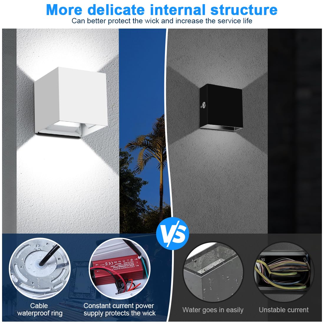 ledmo LED Outdoor Wall Lights, 20W, Aluminum, IP65, Cold White, 4 Pack, Square Mirage Design
