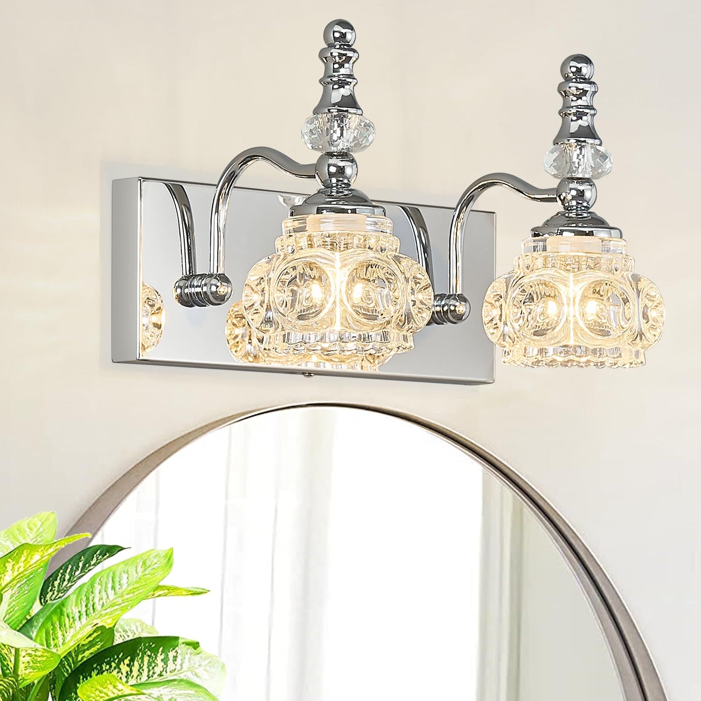Lbsqj Modern Glass Crystal Vanity Light - Vintage Bathroom Lighting Fixtures Over Mirror  2 Light Vanity Lights G9 Bulb (11.81 Inch  Chrome)