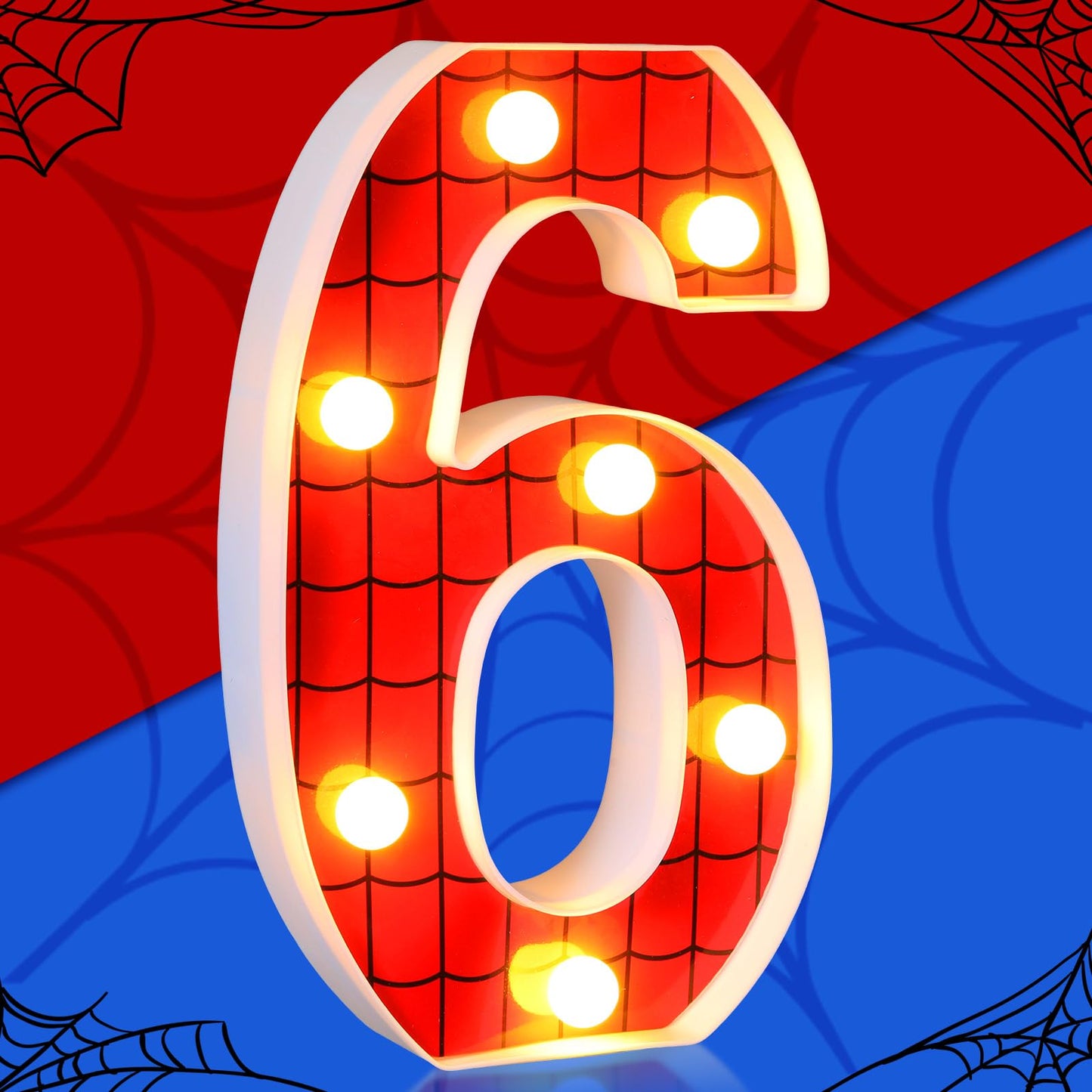 Vihose Spider Led Number Lights Spider Birthday Party Decoration Light Up Numbers Kids Boy Man Birthday Supplies For Marquee Night Christmas Gift Baby Shower(Number 6)