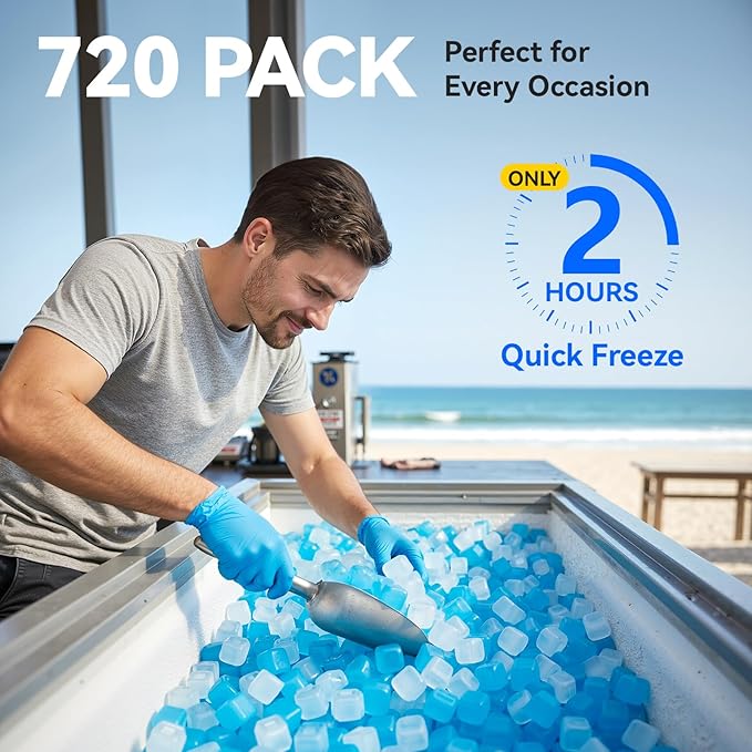 Nilpferd 720 Pack Reusable Ice Cubes for Drinks, BPA-Free Ice Packs for Lunch Boxes or Coolers, Refreezable Plastic Ice Cubes Without Diluting Drinks for Party Hosts & Outdoor Enthusiasts