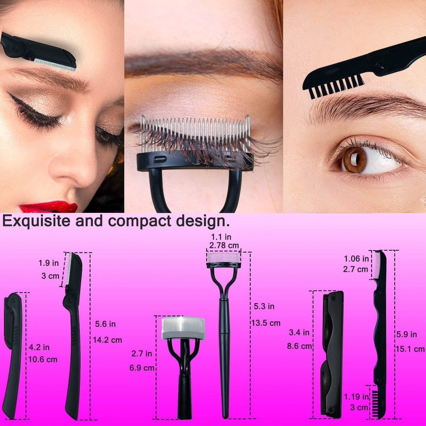 Eyelashes Curler Kit IMMER LIEBEN 17 in 1 Stainless Steel Grooming Scissors, Tweezers, Eyebrow Trimmer, Slant Tip Tweezers, Fals