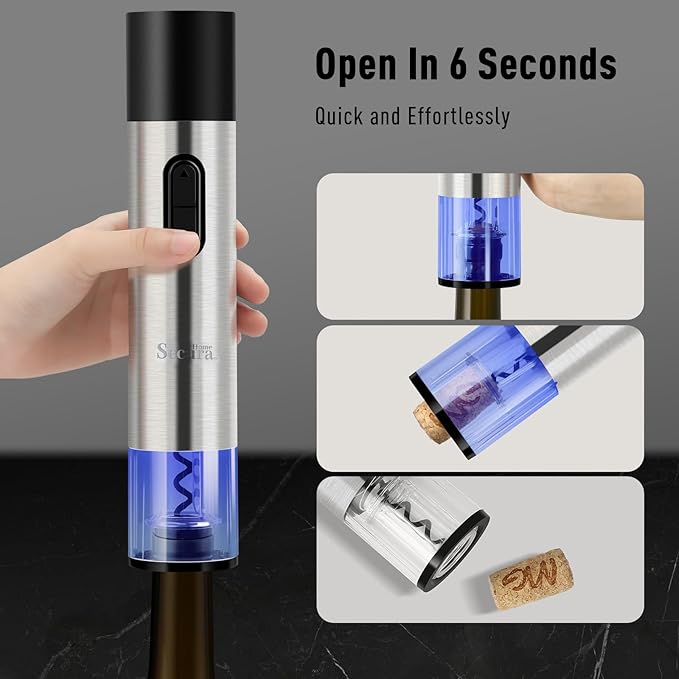 Electric Wine Bottle Opener and Beer Opener 2-in-1, Rechargeable Automatic Corkscrew with Foil Cutter, One-click Wine Opener Electric for Home Kitchen Party Wedding