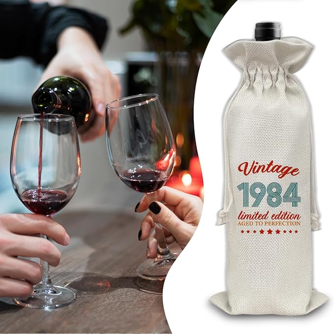 40th Birthday Gifts Wine Bag Congratulations Gifts for Men Women Mom Dad 1984 with Time Information Wine Gift Bag