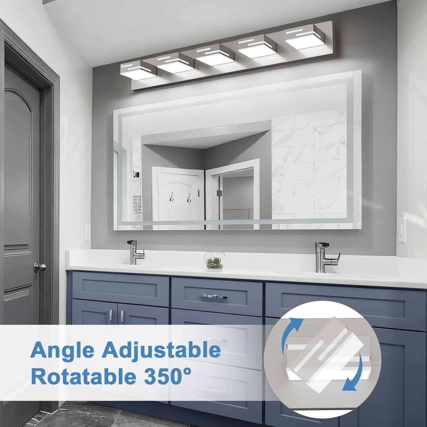 Lkhf Led Modern Bathroom Vanity Light Fixtures  5-Light 34-Inch Dimmable Brushed Nickel Vanity Lights For Bathroom Lighting Fixtures Over Mirror  With 350?Rotatable Acrylic Heads (Cool White 6000K)