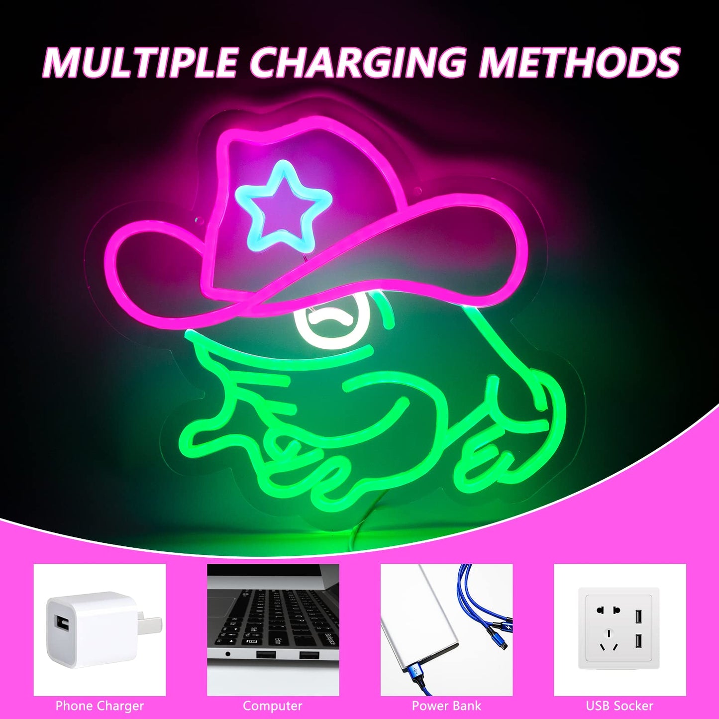 Moodlion Cowboy Hat Neon Signs For Wall Decor  Dimmable Frog Neon Art Sign Led Light Man Cave Cool Funny Bedroom Room Lights  Cute Neon Light Up Signs Frog Decorations Birthday Party Gifts