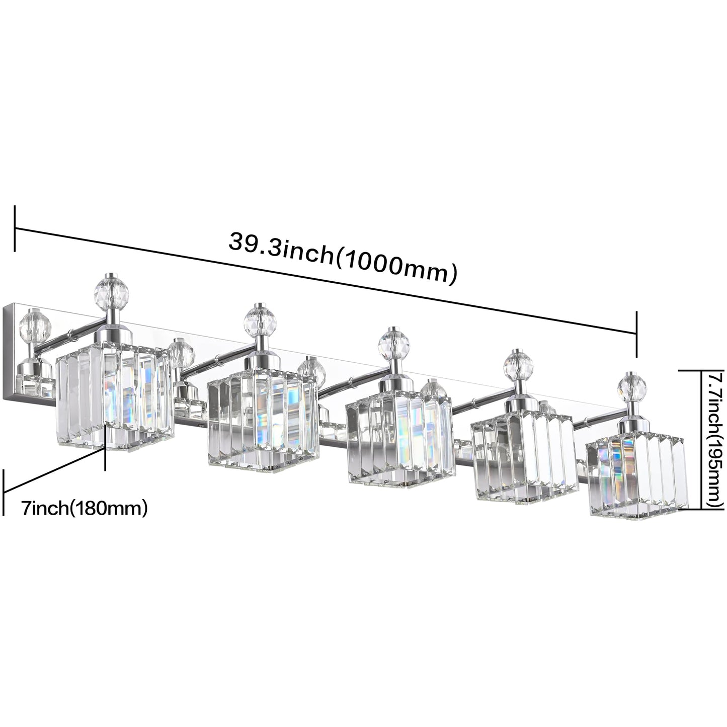 PRESDE 5-Light Vanity Light Fixtures, Modern Crystal Chrome, Stainless Steel, Model PRESDE-ModernK9