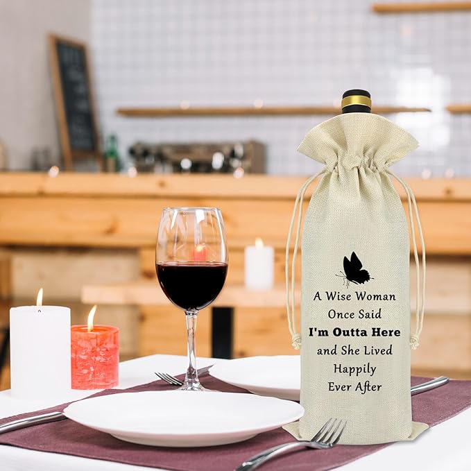 Retirement Gifts for Women Wine Bag Coworker Leaving Gifts Burlap Reusable Wine Gift Bags with Drawstrings Wine Bottle Bag Retirement Goodbye Farewell Retired Gift for Best Friend Employees Colleagues