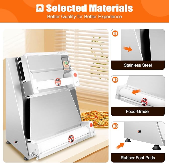 Pizza Dough Roller Sheeter, 4-16" 110V 370W Commercial Electric Automatic Pizza Press Making Rolling Machine Stainless Steel Adjustable Thickness Dough Machine for Noodle Pizza Bread & Pasta Maker
