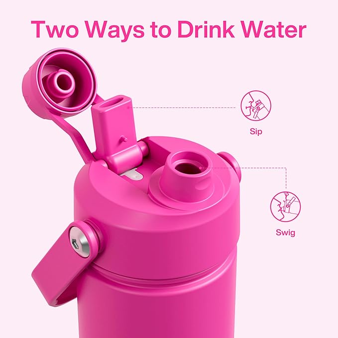 ENCOOL Insulated Water Bottle with Straw Stainless Steel Water Bottle, Leak-Proof, BPA-Free, Double Wall Vacuum Keeps Cold for 24 Hours for Sports, Travel, School (26 oz, Persian Rose)