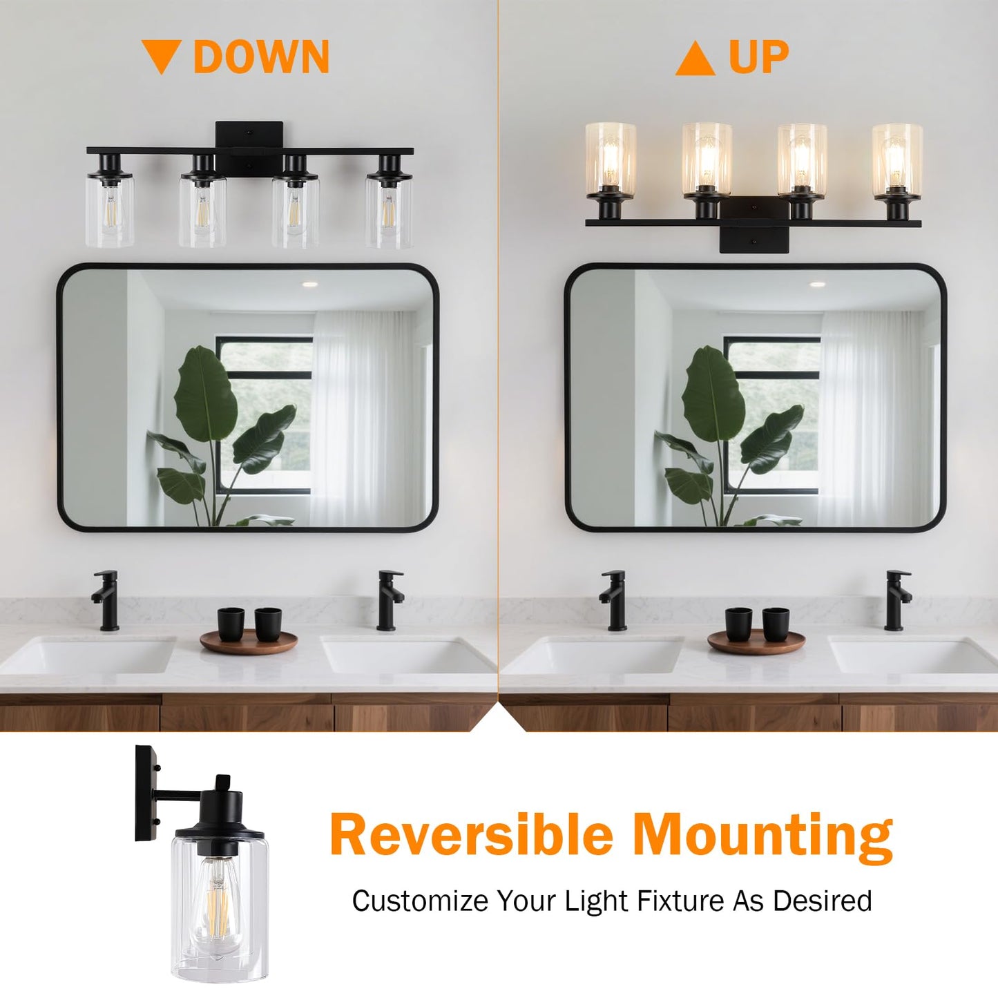 Litaddscen Matte Black Bathroom Light Fixtures Over Mirror 4-Light Bathroom Vanity Light With Clear Glass Shade Modern Farmhouse Wall Sconces Lighting For Mirror Kitchen Living Room Cabinet