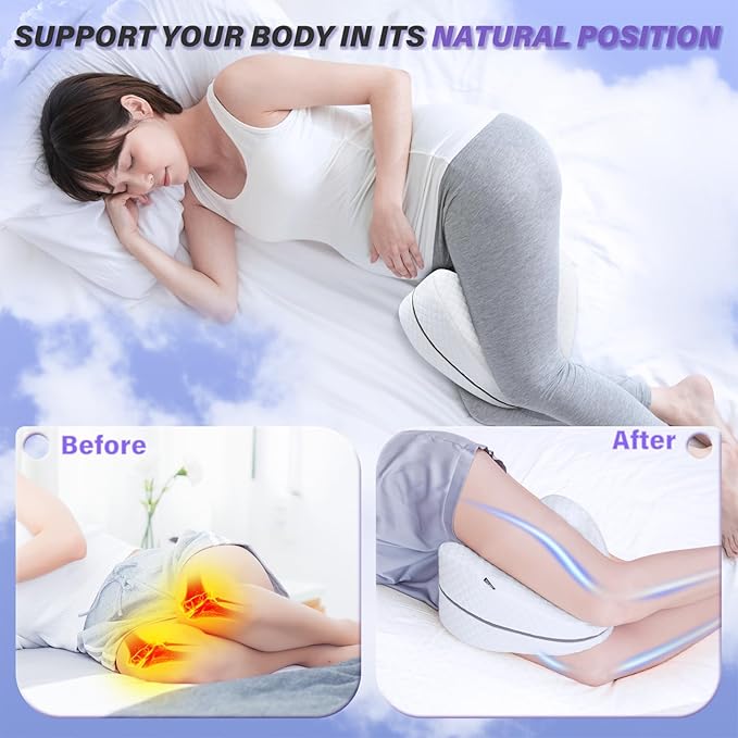 SAHEYER Knee Pillow for Side Sleepers, Momory Foam Leg Pillow for Side Sleeping, Heart Shape Leg Elevation Pillow, Washable Cover Knee Support Pillow for Spine Alignment, Sciatica Relief, Post Injury