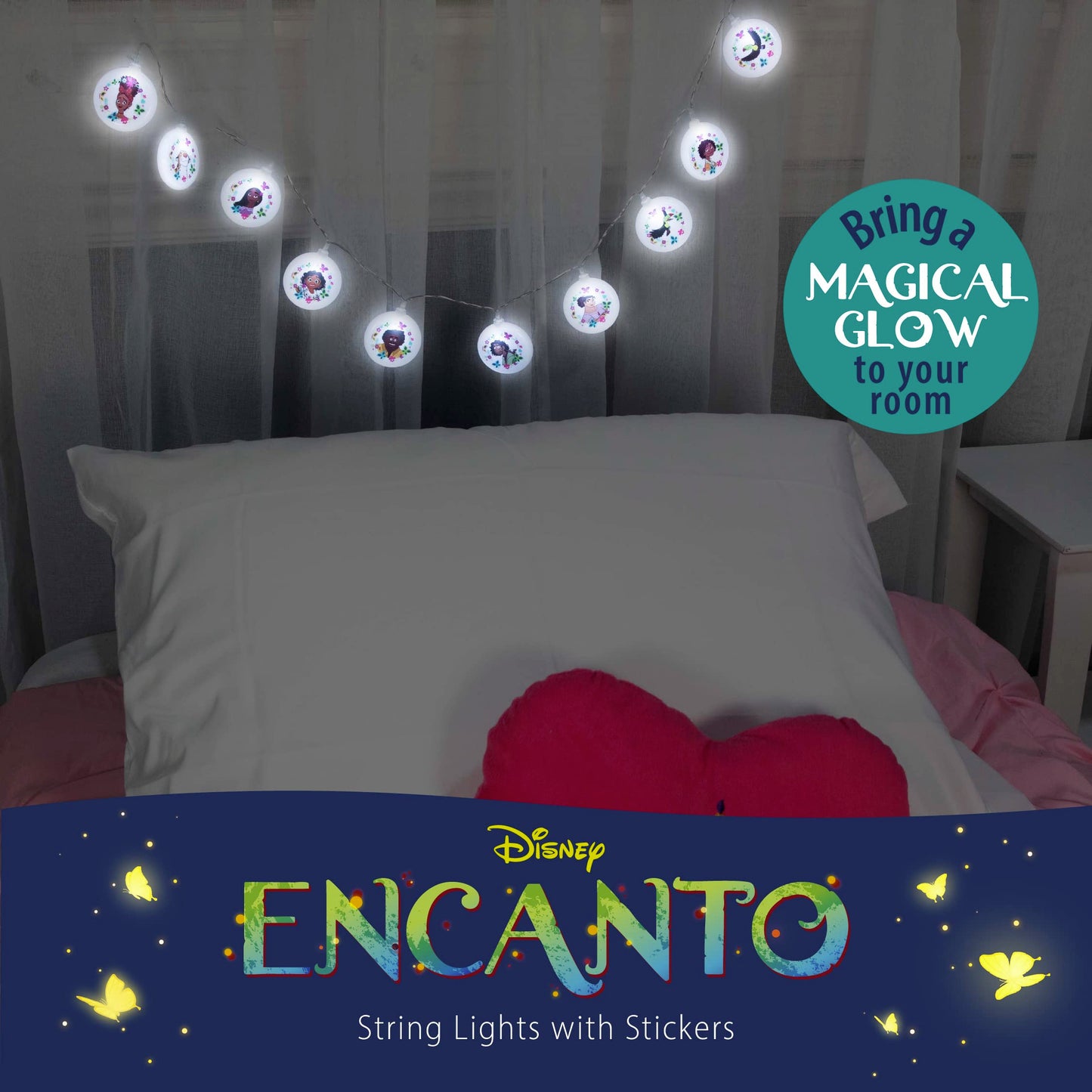 Paladone Encanto String Lights With Stickers - 54 Length (137 Cm) Indoor Room Lighting - Disney Kids Movie Encanto Bedroom Decor And Party Decoration