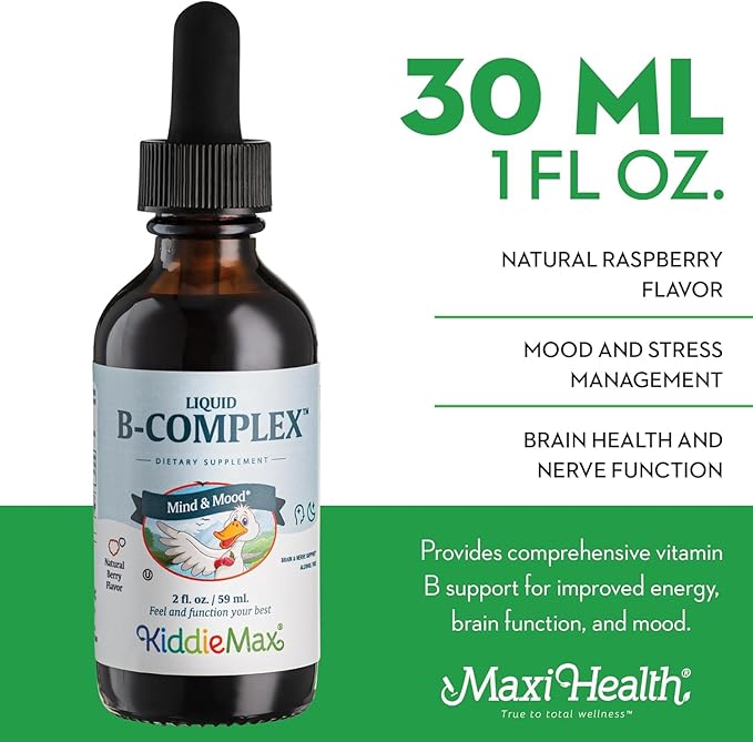 Maxi Health Raspberry Liquid Vitamin B Complex, Supplement with Vitamin B12 - Sublingual B Drops with B1 B2 B3 B5 B6 Biotin Folic Acid, For Energy & Brain Function - 2 fl. Oz, Black Pillbox