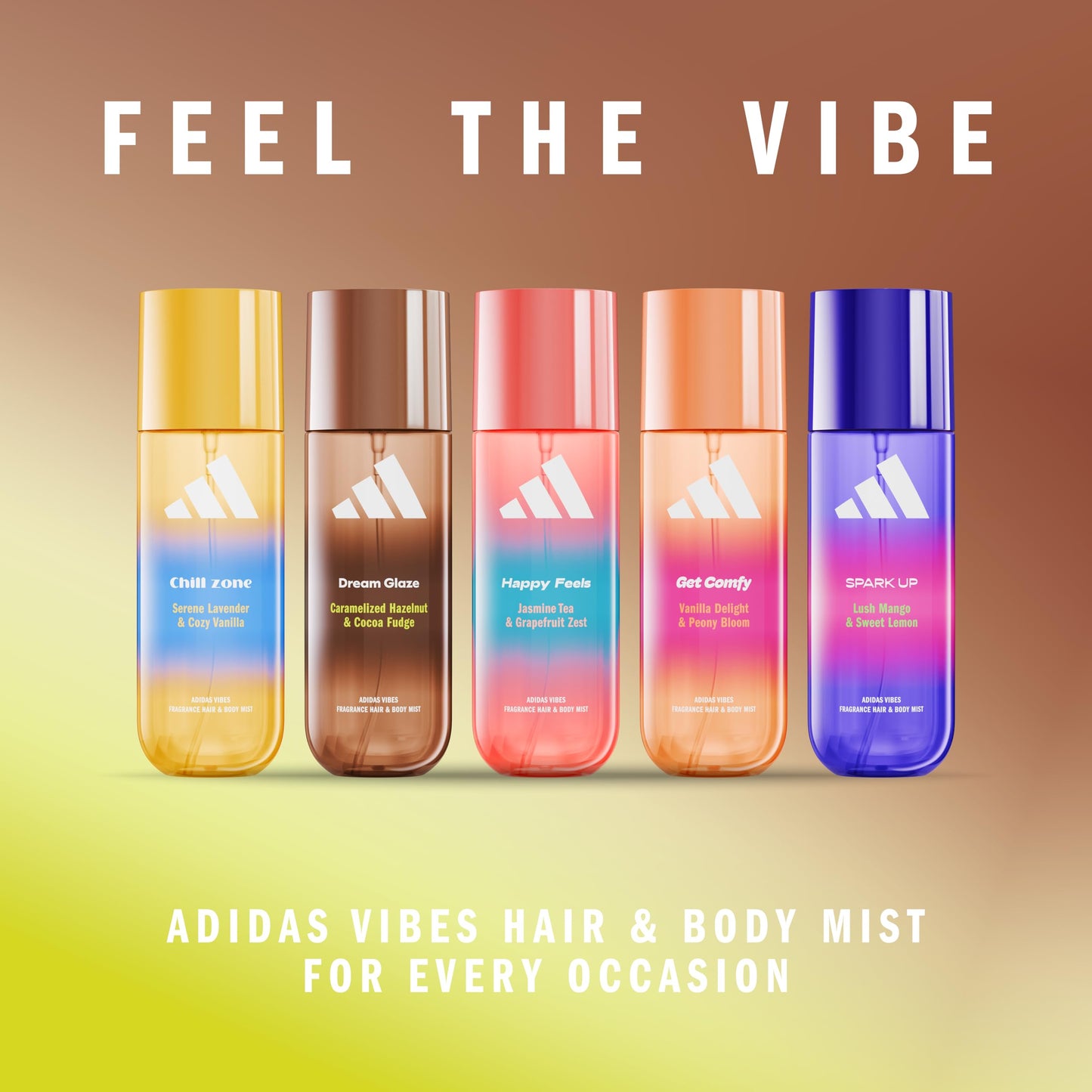 adidas Vibes Dream Glaze Fragrance Hair & Body Mist for Women, Mood-Boosting, Notes of Caramelised Hazelnut & Cocoa Fudge, For A