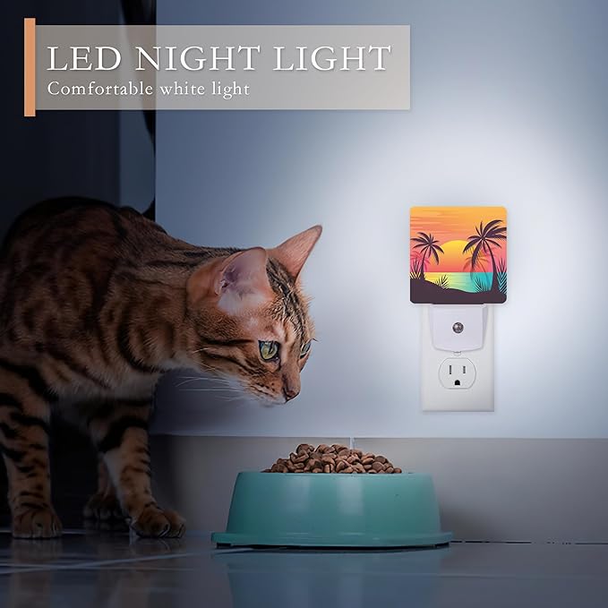 Night Light,Palm Tree with Beach Sunset Night Lights Plug into Wall for Boys Girls Bedroom Decorative Half Round Nightlight Led Lamp 0.5W Sleep Friendly